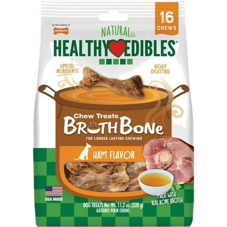 UPC: 0018214846963 | Nylabone Natural Healthy Edibles Broth Bone Chew Treats – Ham Flavor – Small