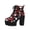 Black, variant on Goth Platform Ankle Boots for Women, Lace‑Up Chunky High Heel Combat Booties, Victorian Floral Plaid Printed Upper Lug Sole Shoes for Halloween Party Street Outfit, Wine 8.5