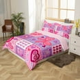 thumbnail image 4 of Erosebridal Pink Butterfly Duvet Cover Full,Colorful Heart Bedding Sets Full Size,Geometric Patchwork Buffalo Comforter Cover Full,Microfiber Bedroom Decor Reversible,3 Pieces（No Comforter）, 4 of 7