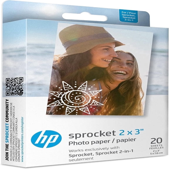 HP Sprocket 2x3 Premium Zink Sticky Back Photo Paper, 20 Sheets, Compatible Printers (Back)