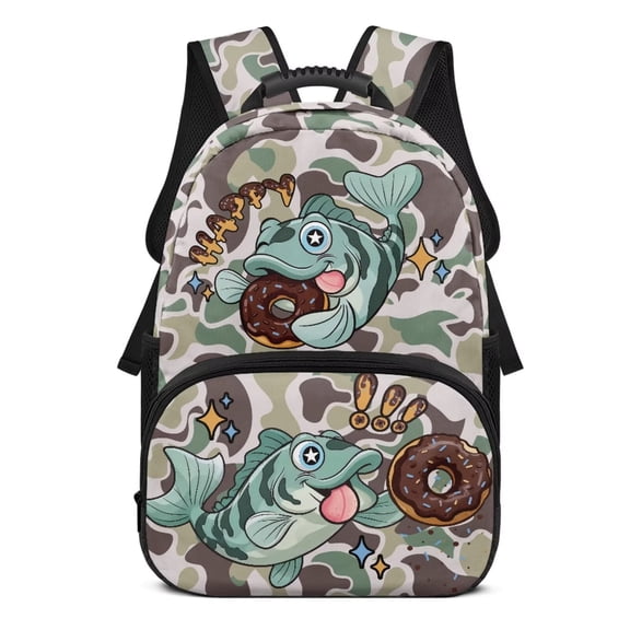 Yuyamidu Fish Camo Backpack for School Middle School Book Bags 17 Inch Bookbag for Girls Boys 12-14 Portable Schoolbag with Adjustable Shoulder Strap