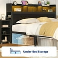 thumbnail image 5 of Greenstell Queen Size Bed Frame with Storage Cabinet and Headboard, Wood Bed with LED Light, Bedframe with Charging Station, Black, 5 of 9