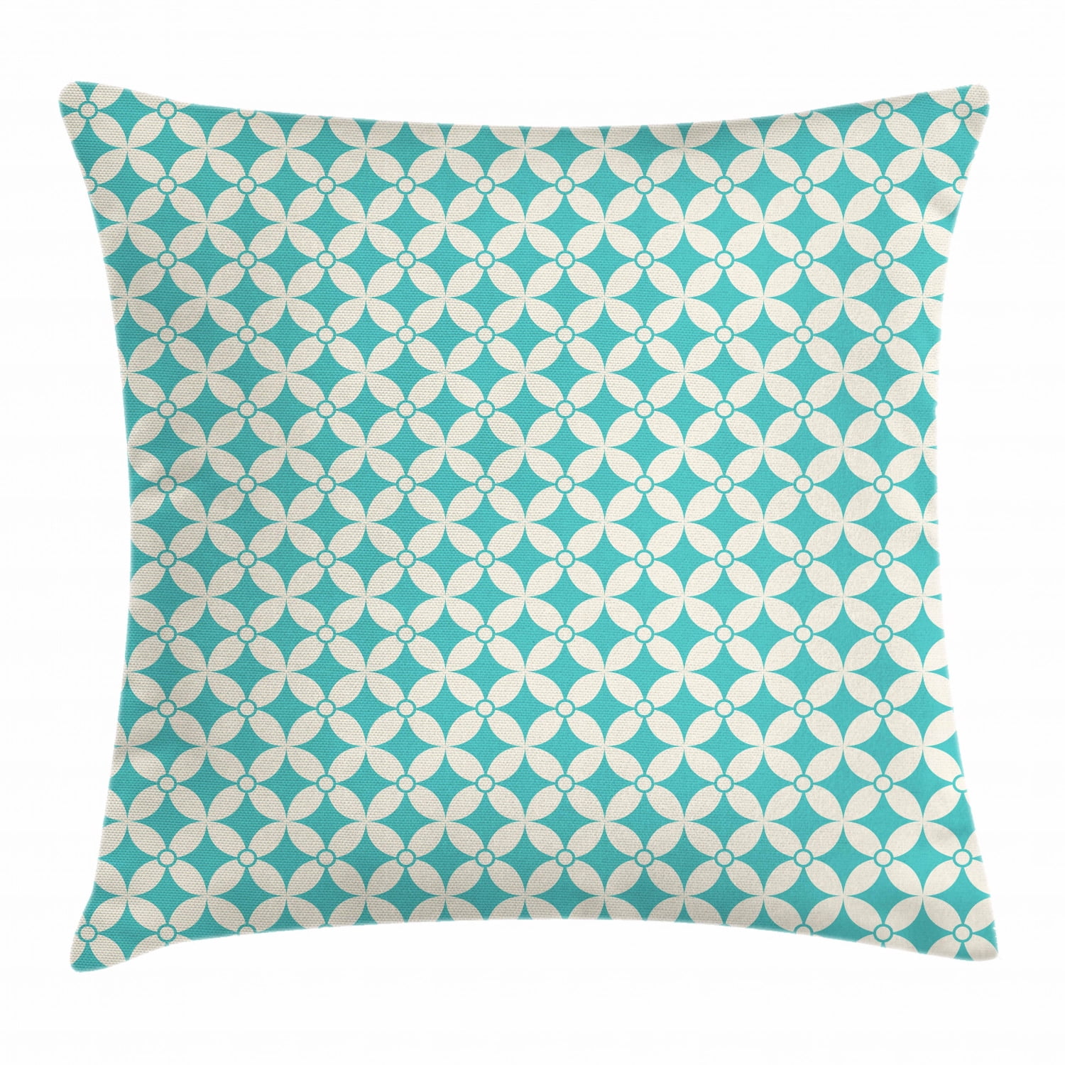 Turquoise Throw Pillow Cushion Cover, Vintage Geometric Pattern with