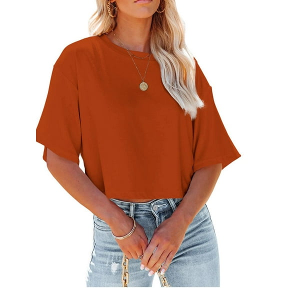 Summer Solid Color Women Half Sleeve Crop Tops Casual Female Girls T-Shirt