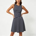 thumbnail image 3 of Hduncf Women's Casual Dresses Trendy Waistline Round Neck Sleeveless Striped High Waisted A Line Bodycon Dresses Black L, 3 of 7
