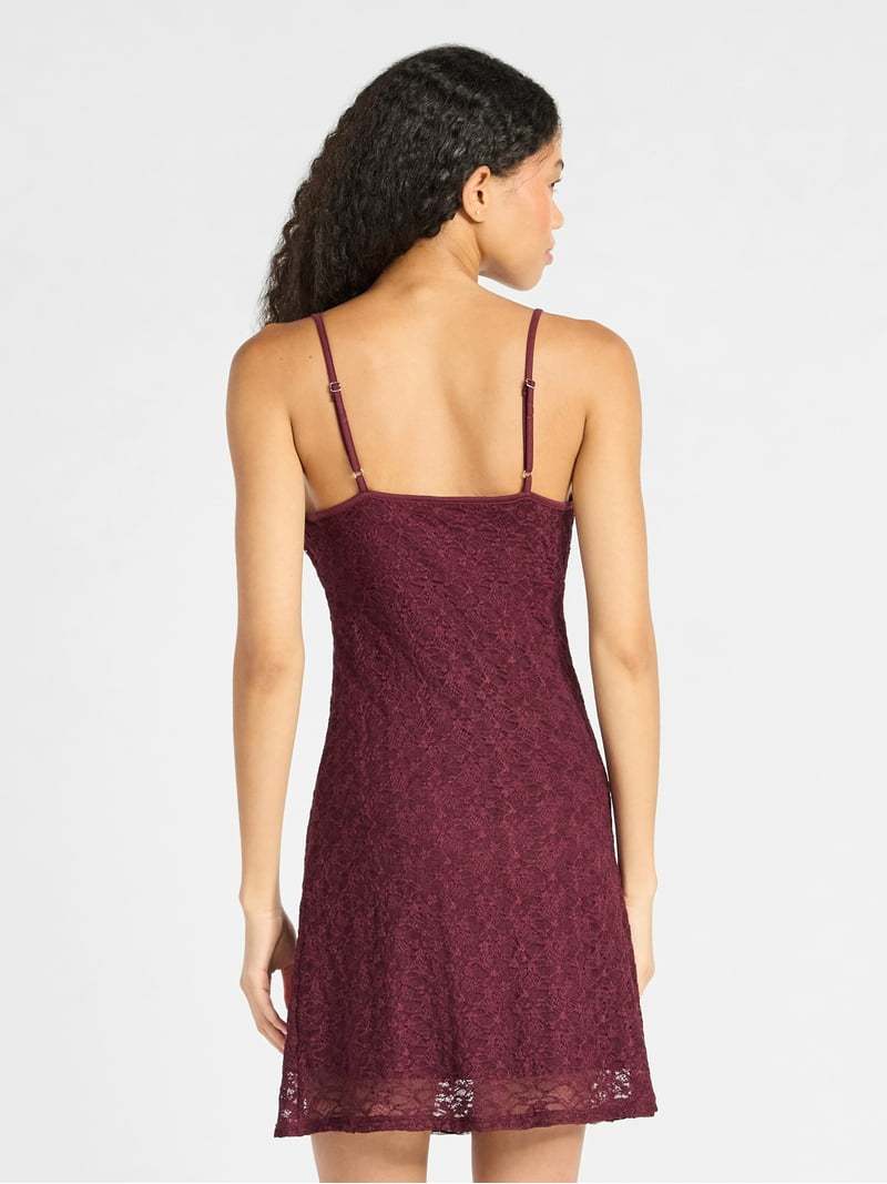 No Boundaries Sweetheart Triangle Mini Dress with Lace Trim, Womens No Boundaries Sweetheart Triangle Mini Dress with Lace Trim, Womens