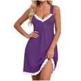 thumbnail image 3 of yoeyez Built in Bra Nightgowns for Women Sleeveless Lace Sleep Shirt Front Pleated Wide Strap Night Gown Soft A-Line Tunic Dress Sleepwear Purple,L, 3 of 9