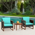 thumbnail image 2 of 3-Piece Patio Bistro Set Acacia Wood Outdoor Chat Conversation Table Chair Set Outdoor Wood Chat Set with Water Resistant Cushions and Coffee Table for Beach Backyard Garden,Blue Cushion, 2 of 8