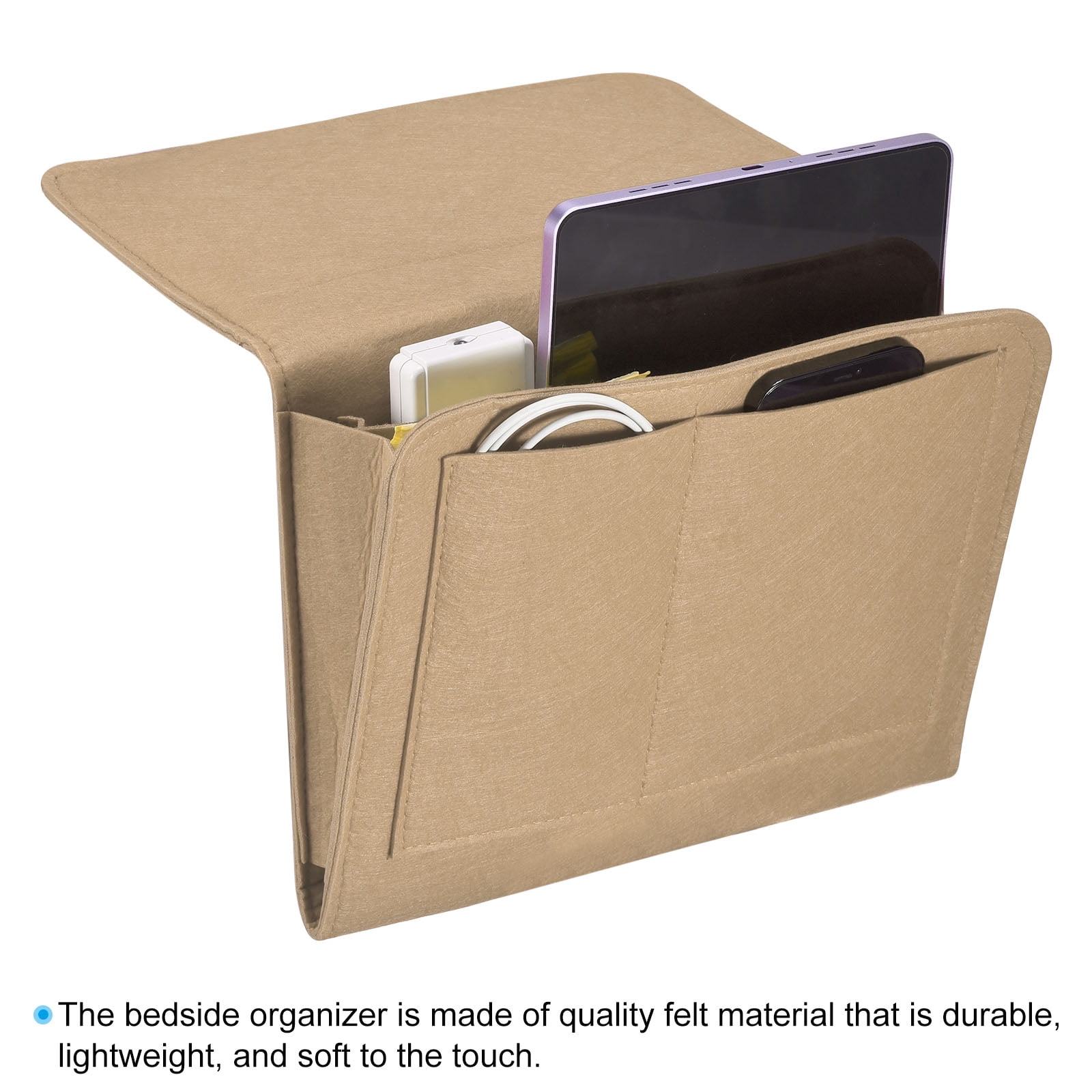 Unique Bargains Felt Bedside Hanging Organizer for Remotes and Phones Beige 11"