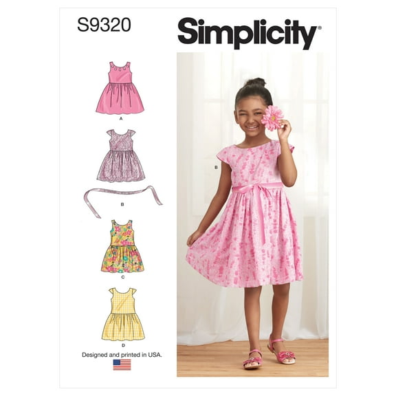 Simplicity Childrens Gathered Skirt Dresses-2-3-4-5