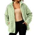 thumbnail image 4 of QUNYINEY Womens Jackets Trendy Fleece Green Lightweight Zip Up Outerwear Loose Fit Long Sleeve with Pockets Stand Collar Winter Women's Coats, 4 of 9