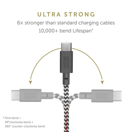 Native Union Belt Cable USB-C to USB-A - 4ft Ultra-Strong Cable with Leather Strap (Zebra)