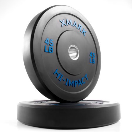 XMark HI-IMPACT Low Bounce 1 pair of 45 lb. Olympic Bumpers, Virgin Rubber, Superb Craftsmanship, Curved Stainless Flange Rings - Total weight 90 lbs. - XM-3393-45-P…