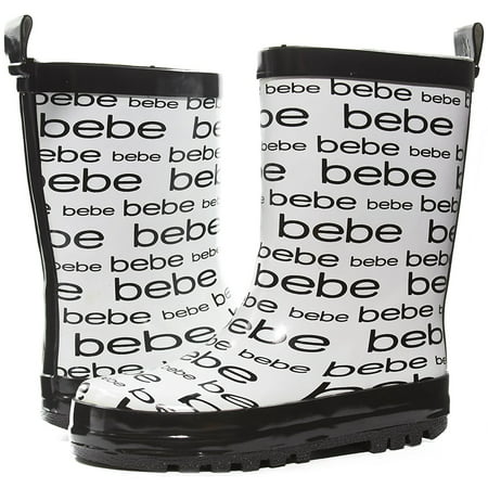 bebe Girls Printed High Cut Puddle Proof Slip On Rain Boots, White, Size 2/3