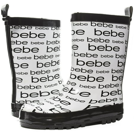 bebe Girls Printed High Cut Puddle Proof Slip On Rain Boots, White, Size (Best Way To Cut Rubber)