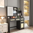 thumbnail image 3 of 42.8" Vanity Desk with Mirror and Light, Modern Makeup Vanity Table with 4 Drawers, 1 Cabinets, Shelves, Rattan Vanity Dresser for Bedroom, 3 of 9