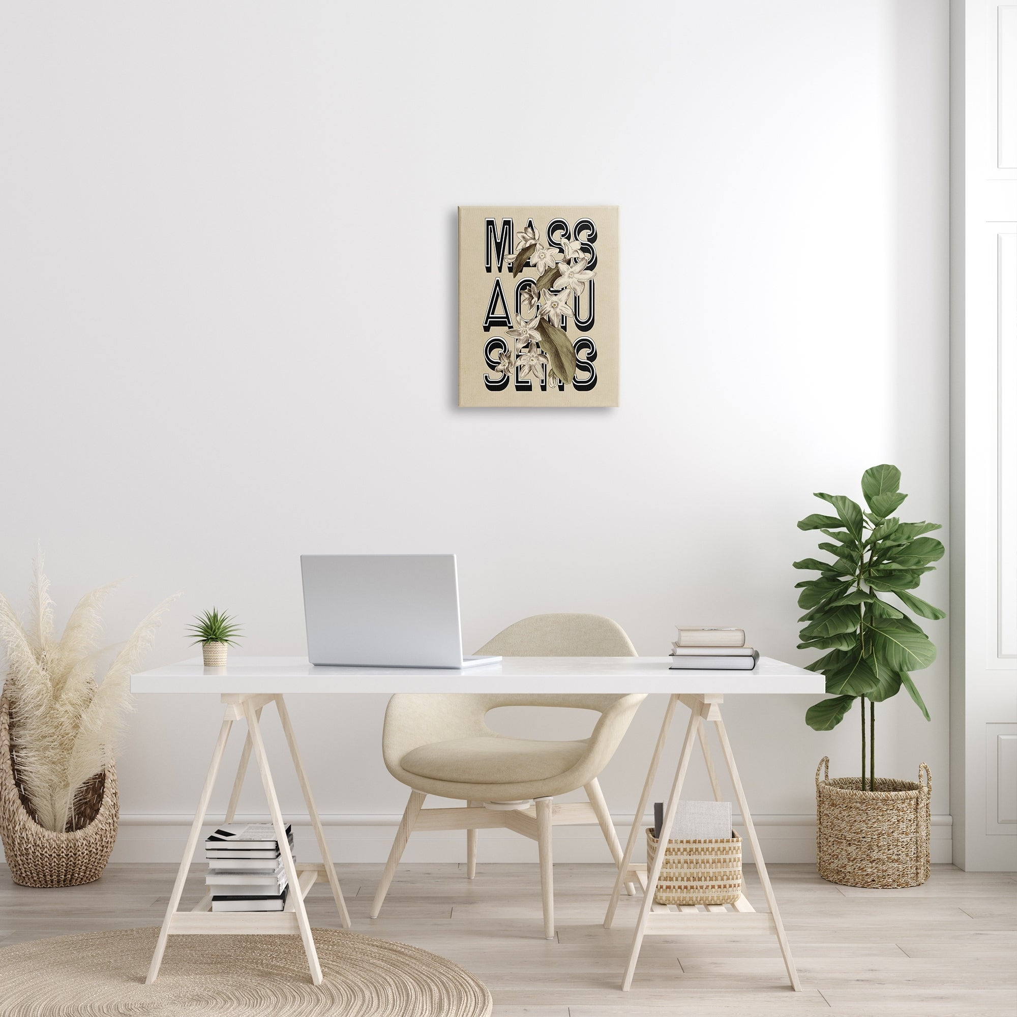 Stupell Industries Massachusetts State Mayflower Blossoms Intertwining Typography Graphic Art Gallery Wrapped Canvas Print Wall Art, Design by Daphne Polselli