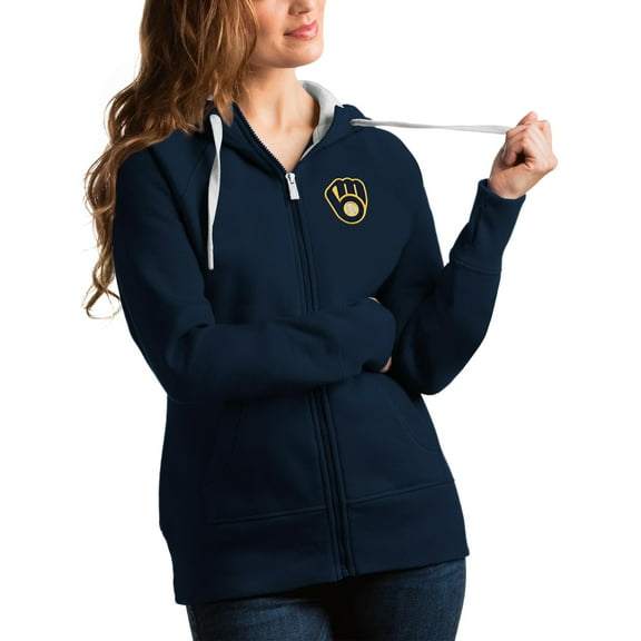 Women's Antigua Navy Milwaukee Brewers Team Victory Full-Zip Hoodie