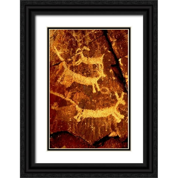 Welling, Dave 23x32 Black Ornate Wood Framed with Double Matting Museum Art Print Titled - California, Little Petroglyph Canyon Petroglyphs