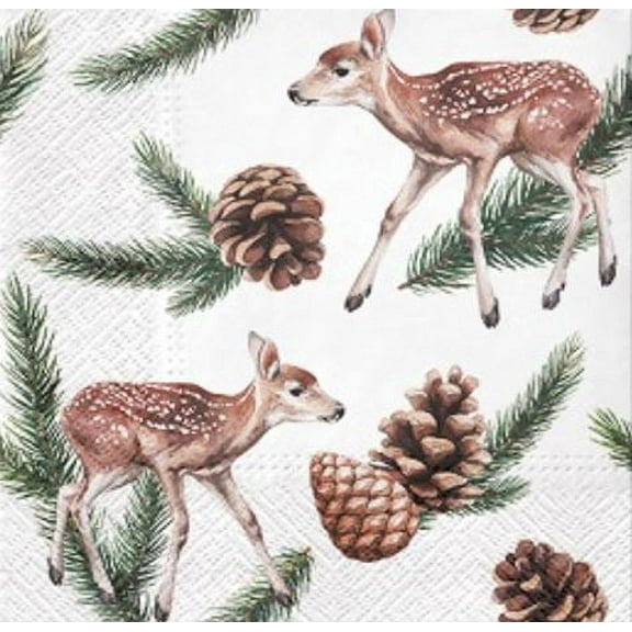 Winter Napkins DEERS AND CONES Lunch Napkins 40pcs Christmas Napkins, Paper Napkins for Decoupage, Christmas Napkins Disposable