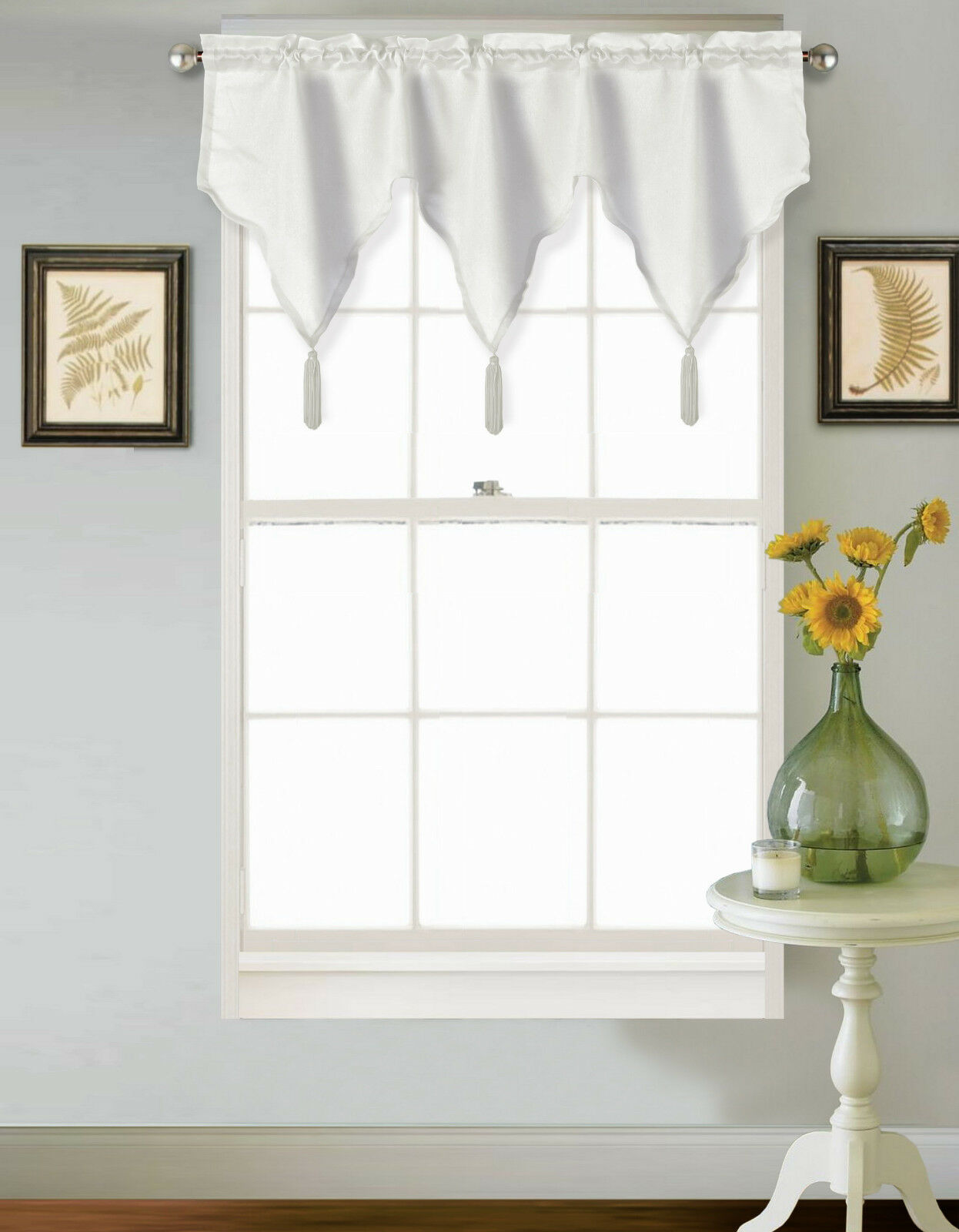 SARAH 1 PC VALANCE WHITE SOLID DIAMOND WINDOW TOP CURTAIN TRIPLE