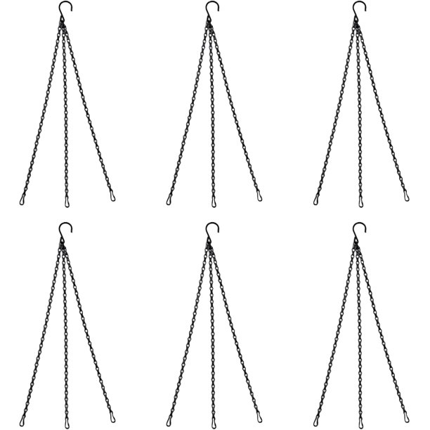 DETONY - Juego de 6 cadenas colgantes de 24 pulgadas para jardineras, comederos para pájaros, cestas colgantes negras, cadena para macetas, cadena para colgar plantas de jardín de 3 puntos