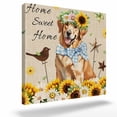 thumbnail image 2 of Spring Sunflower Dog Framed Canvas Wall Art, Home Sweet Home Flower Bird Butterfly Linen Wall Art Painting for Living Room Bedroom Home Decor, 28”x28”, Office Artwork Print, 2 of 9