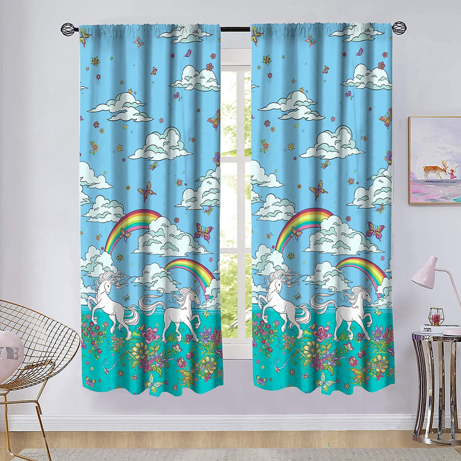 Kidz Mix Casual Graphic Prints Rod Pocket Sheer Curtain Panel, 48' x 63'(2 Panels)