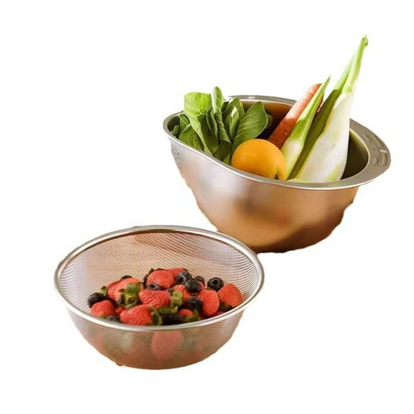 Birdeem Strainers and Colanders,Rice Washer Strainer Bowl - 4-In-1 Washing Bowl for Quinoa Stainless Steel Rinser with Side Drainers Small Colander for Cleaning Vegetables and Beans Versatile
