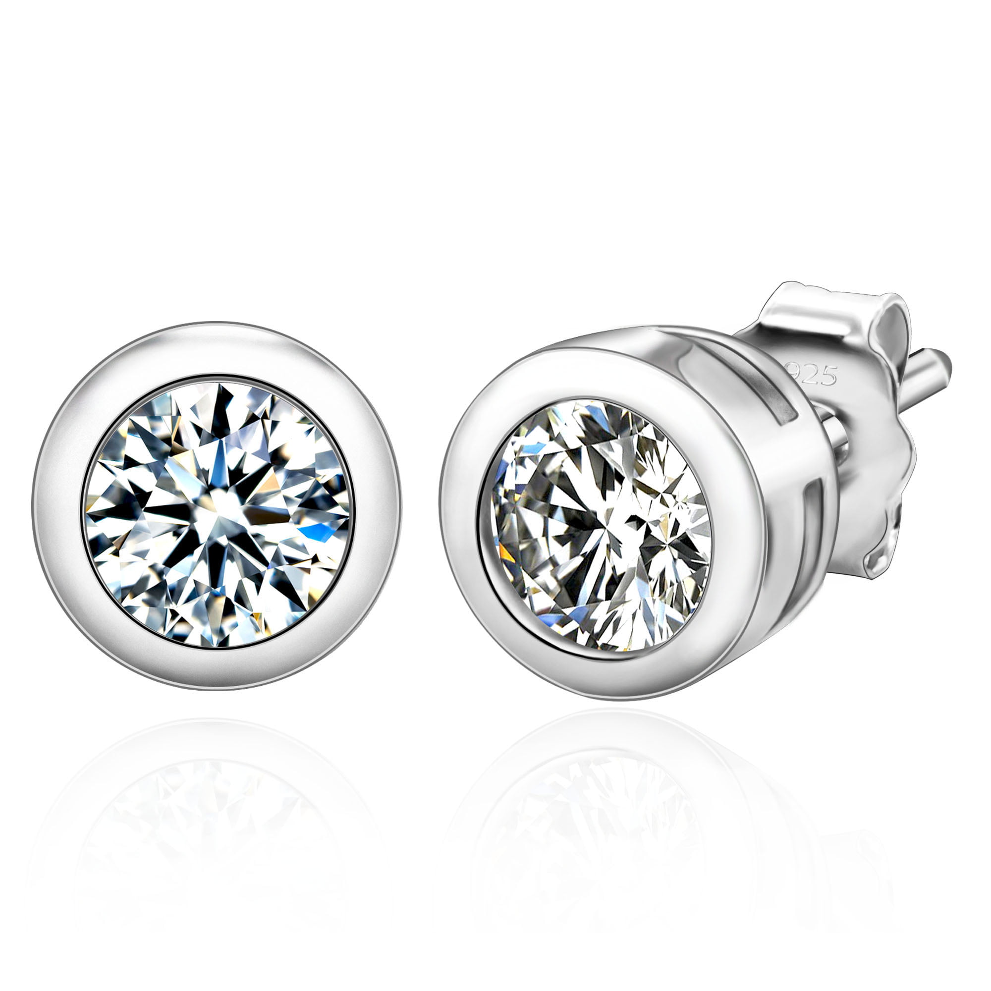 14k White gold round bright clear cubic zirconia prong set stud earrings1.5-10mm 