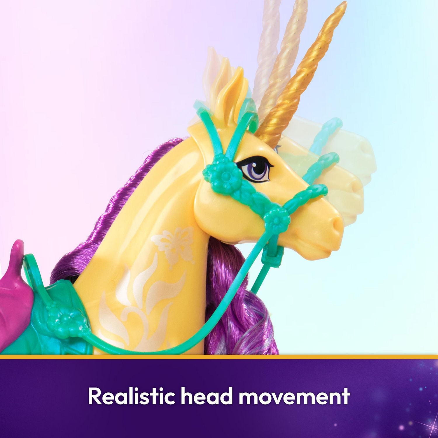 Unicorn Academy, Licorne Leaf avec mouvement de la tête, 2 accessoires d'équitation, 28 cm, compatible avec la poupée Ava, poupées et jouets licornes pour filles à partir de 4 ans
