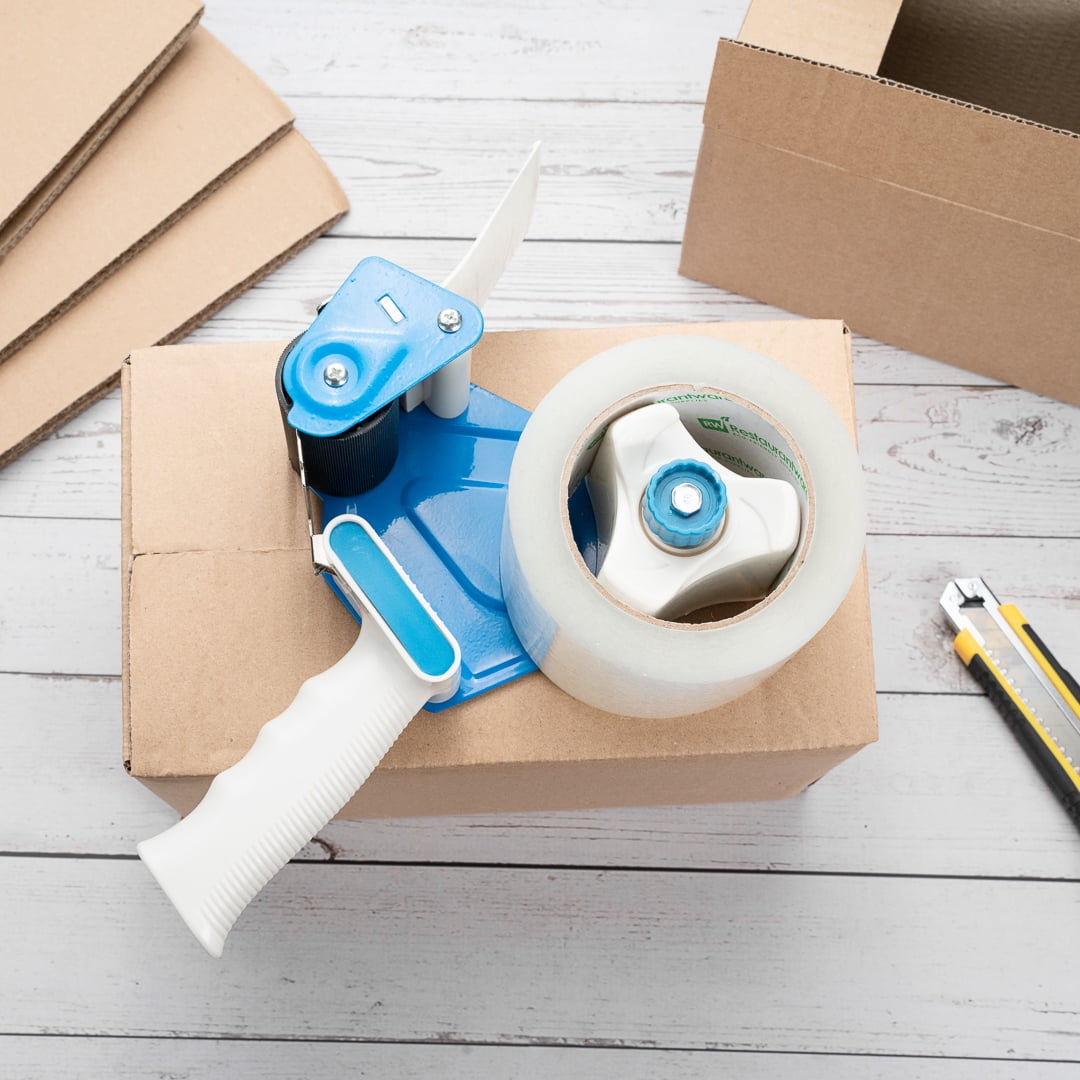 Restaurantware-Chef 101 9.8 Inch Tape Dispenser Guns, 1 Heavy Duty Shipping Tape Gun - Adjustable Brake, Sharp Blade, Blue Plastic Packaging Tape Gun, Ergonomic Handle, Tape Sold Separately