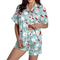 thumbnail image 2 of Pyjama pour Femmes en Satin de Soie à Imprimé Graphique, Mignon, Tenue de Nuit, Boutons, Hauts à Manches Courtes, Ensembles de Shorts, 2 of 5