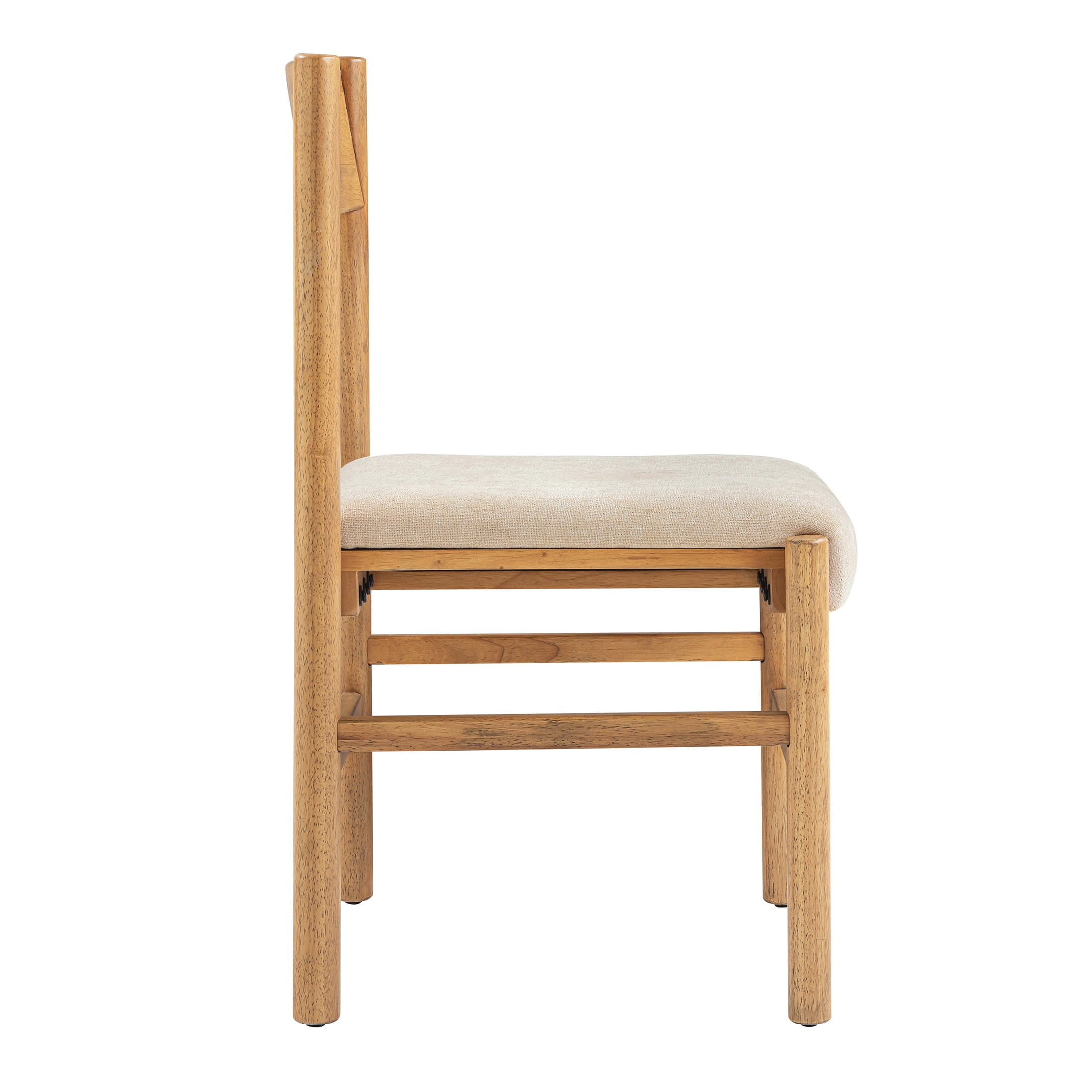 Mainstays Dowel Upholstered Dining Chairs, 2-Pack, Natural Teak Finish with Cream Fabric Seat for Indoor