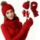 thumbnail image 1 of Solid Color Knitted Hat Three-piece Set For Winter Warm And Cold-proof Thick Outdoor Wool Hat Scarf Gloves Set, 1 of 6