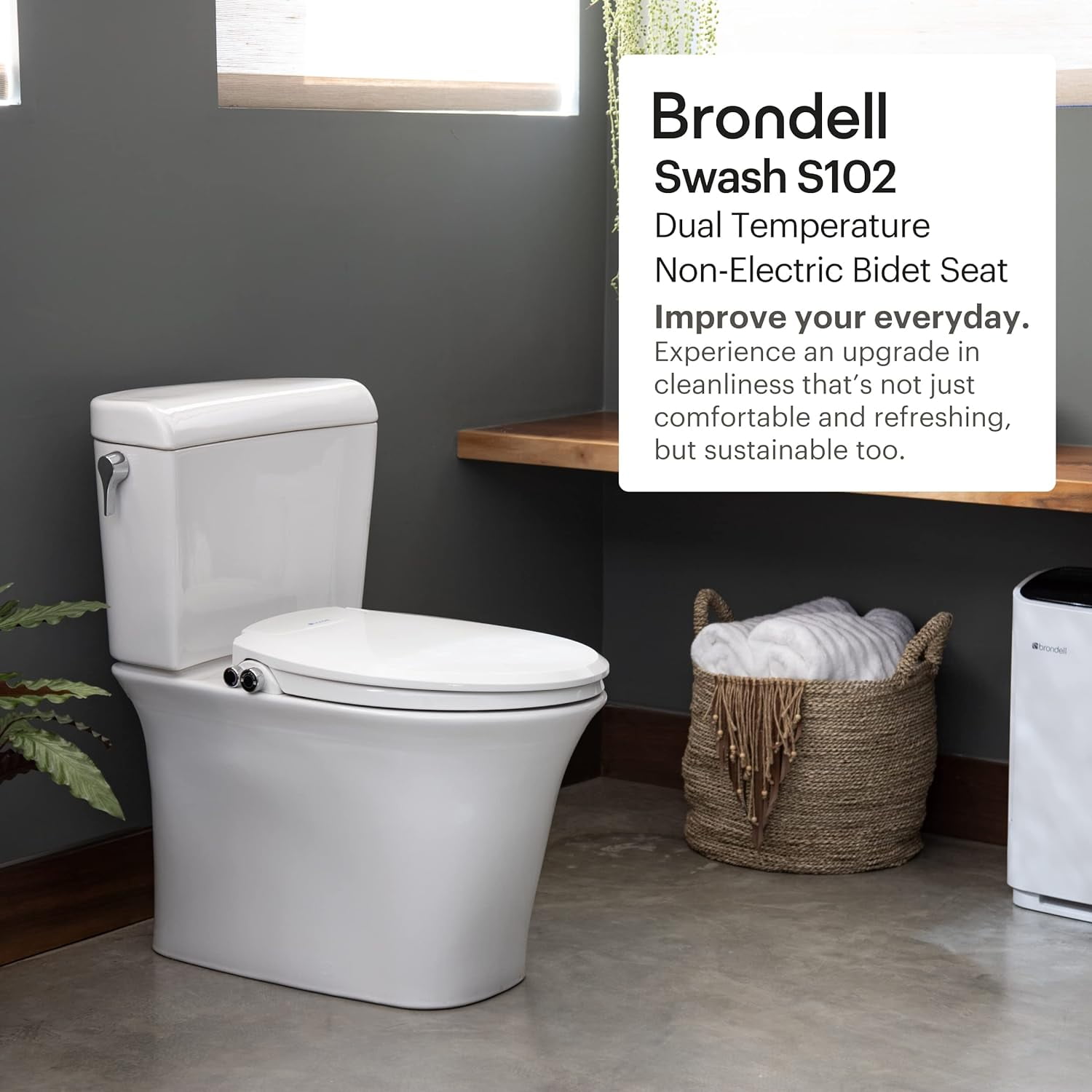 Brondell Bidet Toilet Seat, Elongated, Dual Temperature/Nozzle, S102-EW - White