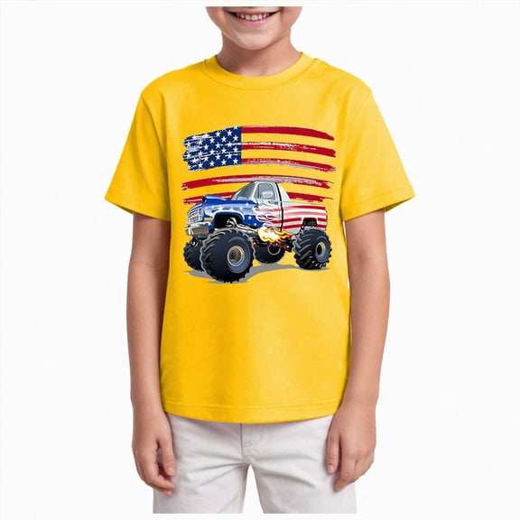 Gubotare Toddler Kids American Flag Shirts Little Boys 4th of July T-Shirt American Flag Tees for Kids Short Sleeve Shirts Toddler 2T 3T, Yellow