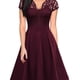 thumbnail image 1 of Vestido De Línea A De Encaje En Contraste Con Cuello En V, Elegante Vestido De Manga Corta Para Fiesta, Ropa De Mujer, 1 of 4