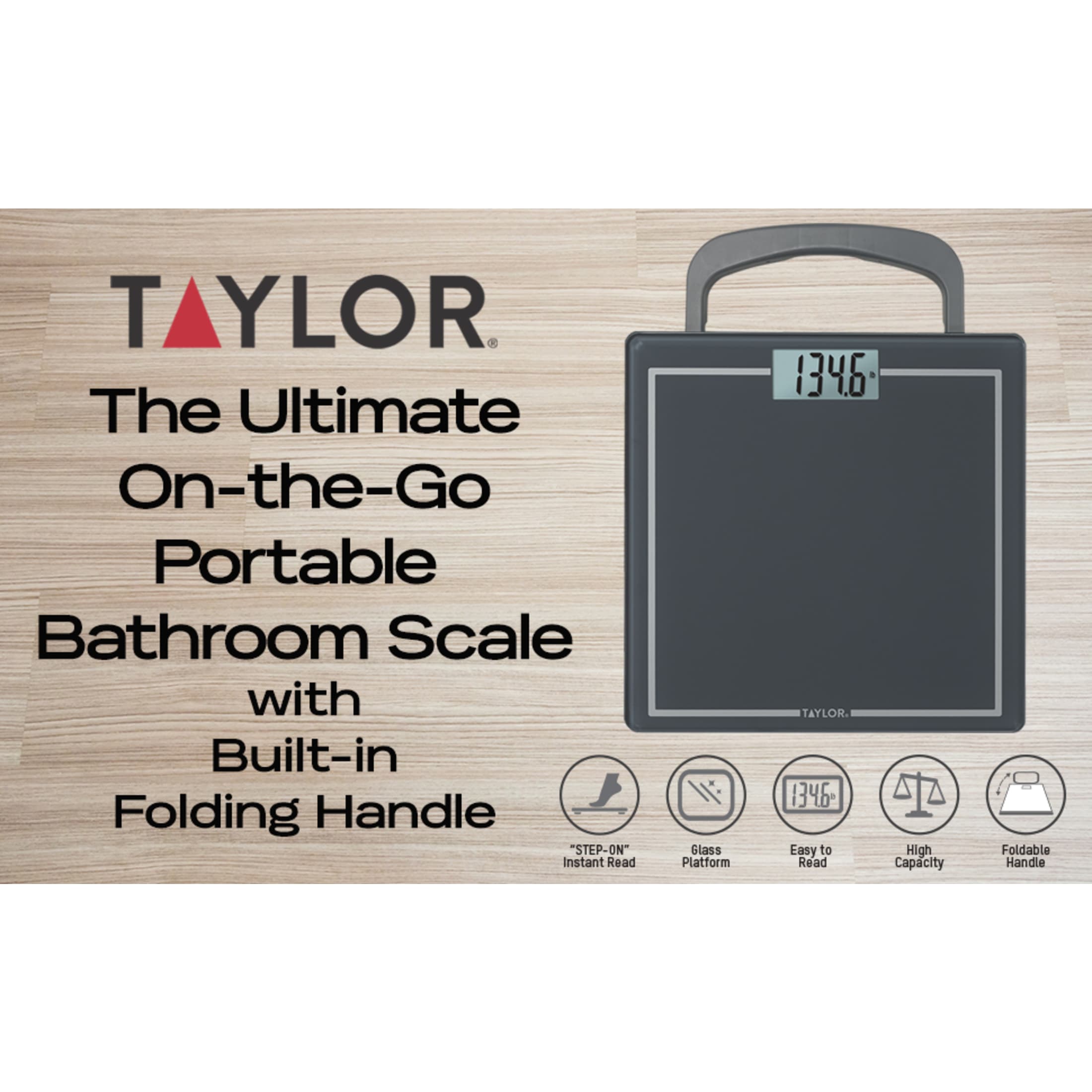 Taylor 12 x 12 inch Digital Glass Body Weight Scale with Handle, Gray