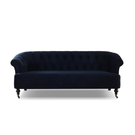 Brika Home Tufted Rolled Arm Sofa With Metal Casters In Dark Navy Rolled Arm Sofa With Metal Casters