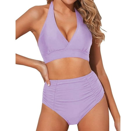 Lqideymx High Waisted Thong Bikini Sets for Women Plus Size High Waisted Bikini Set for Women Two Piece Vintage Swimsuit Retro Bathing Suit with Bottom Christmas Gifts Clearance Store
