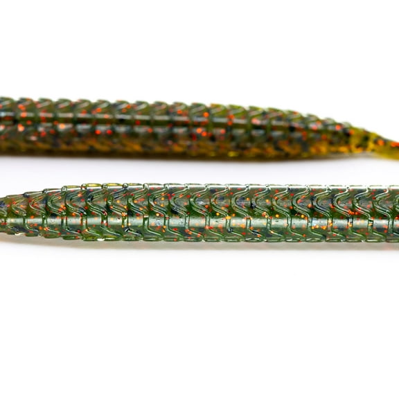 Googan Baits Blazin Worm 6 in Chartreuse Pepper Green Fleck Soft Plastic Fishing Lure, 8 Count