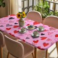 thumbnail image 3 of Valentines Love Heart Table Cloths for 4 Foot Rectangle Tables, Romantic Pink Red Black Patio Waterproof Elastic Fitted Tablecloths, Washable Rectangular Table Cover for Camping, 3 of 8