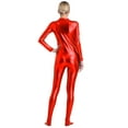 thumbnail image 4 of inlzdz Womens Shiny Metallic Long Sleeve Unitard for Gymnastics Dance Performance Red XXL, 4 of 7