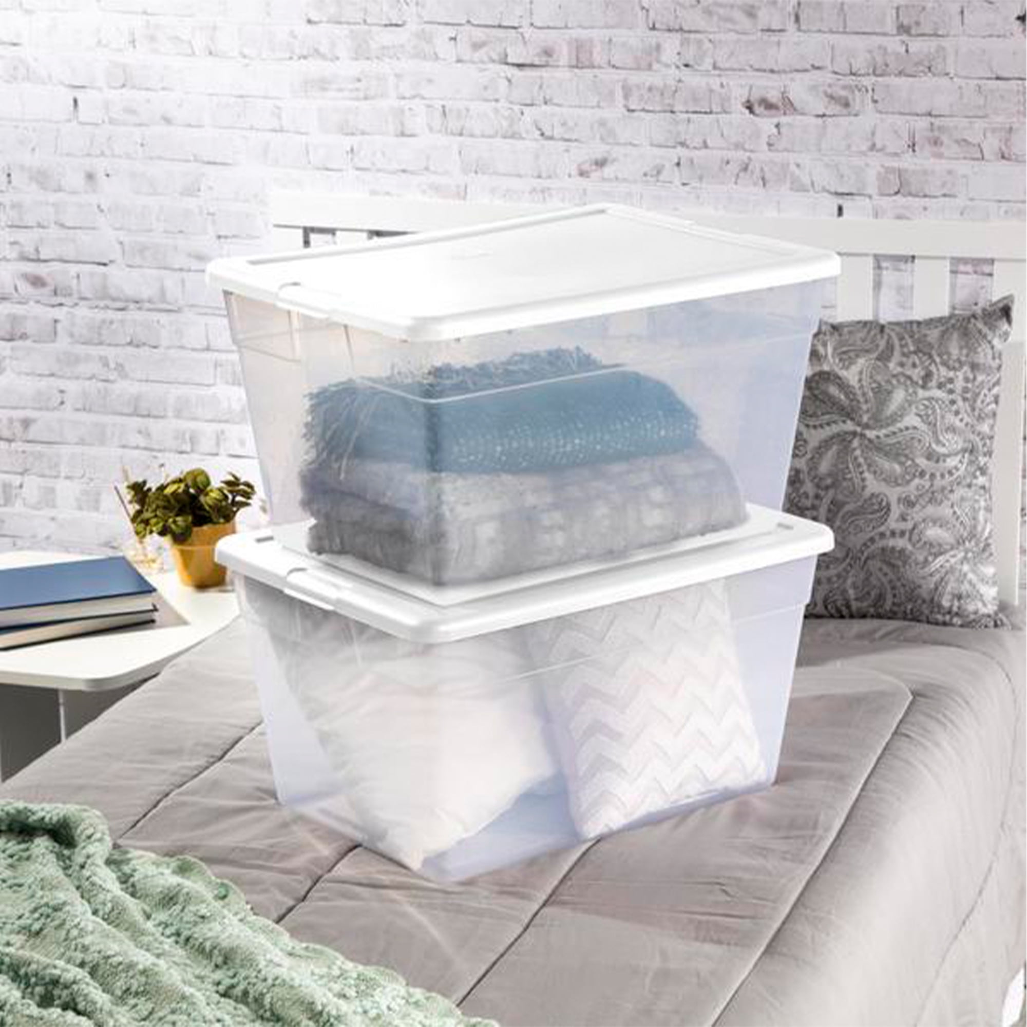 56qt Clear Storage Box Assorted Gray and Green Lids - Room Essentials 56 qt