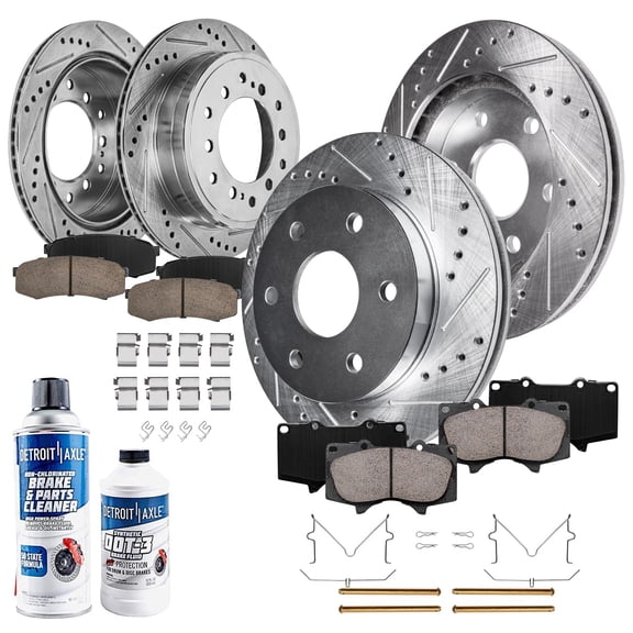 Detroit Axle - Brake Kit Replacement for 01-07 Toyota Sequoia Drilled Brakes Rotors 2001 2002 2003 2004 2005 2006 2007 Ceramic Brake Pads Front and Rear