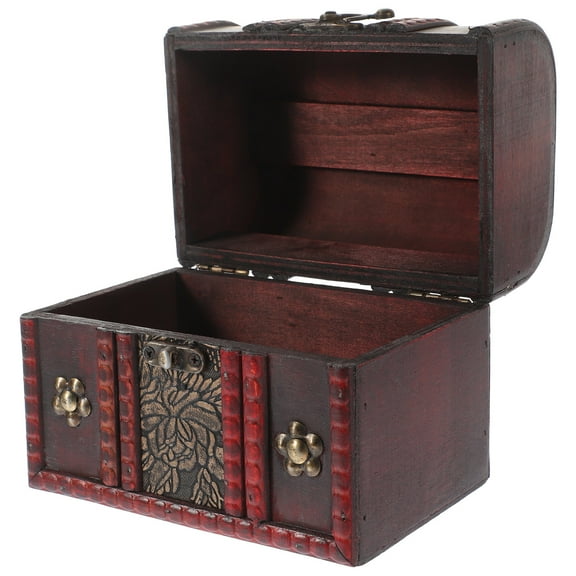 FRCOLOR Wooden Treasure Chest Vintage Jewelry Storage Box Large-capacity Trinket Box Wood Sundries Box