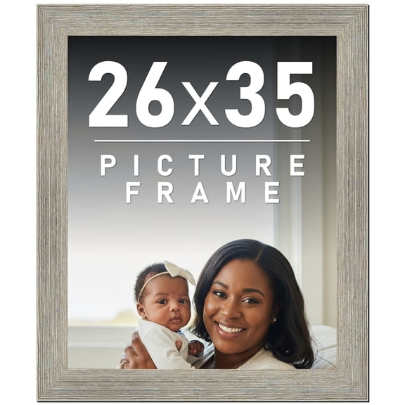 26x35 Frame Gray Barnwood Rustic Solid Wood Picture Frame | 1.5 Inch Moulding Width | Includes UV