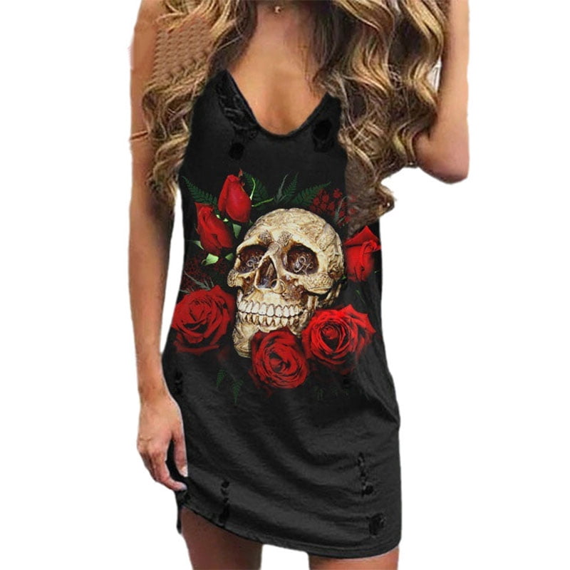 Women's Tank Dress Sleeveless Skull and 
