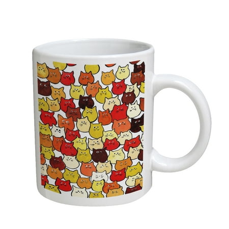 

KuzmarK Coffee Cup Mug 11 Ounce - Very Tiny Orange and Brown Chubby Kitties Earth Tones Art by Denise Every